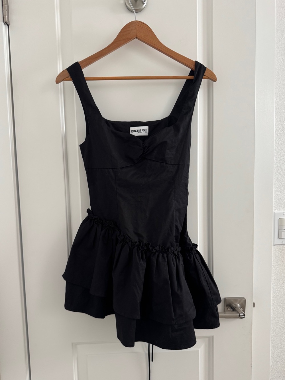 Princess Polly Shantelle asymmetric ruffle hem lace-up detail romper in black 2 - Picture 5 of 12